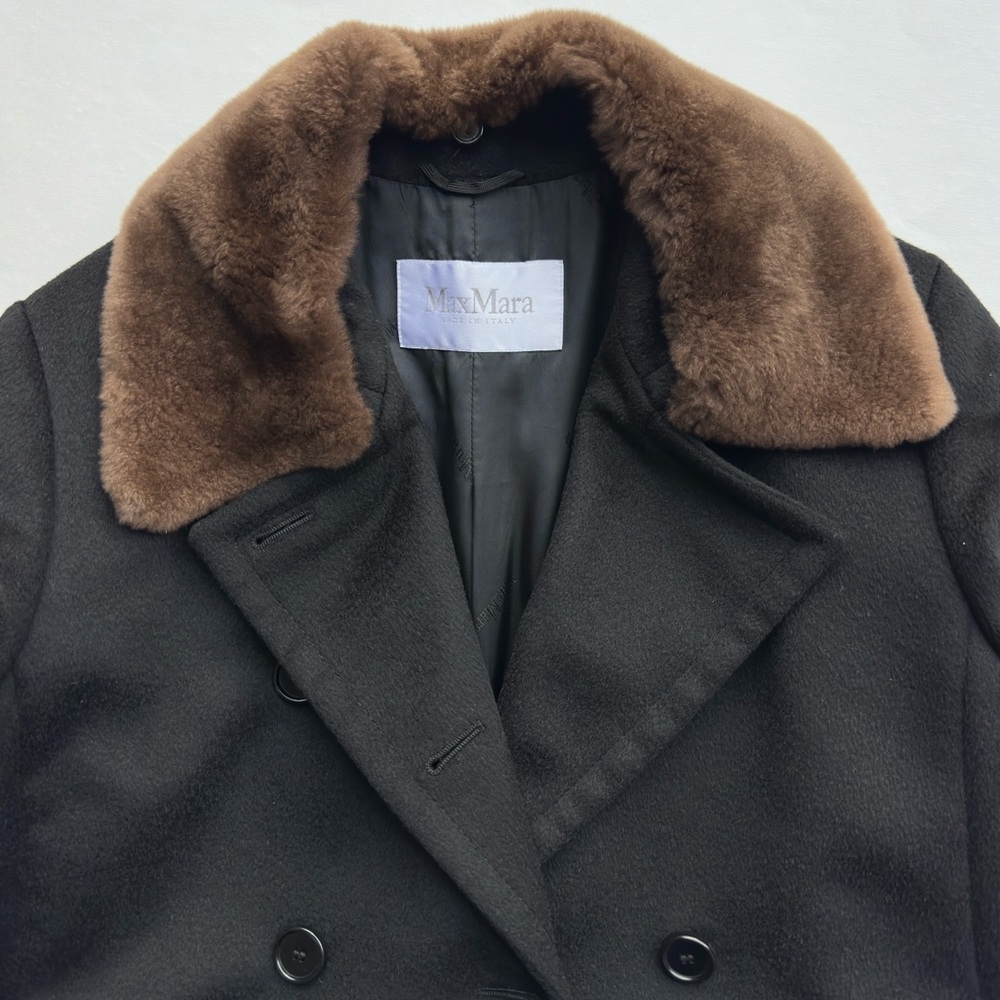 MaxMara Camel Hair Jacket Detachable Fur Collar Black Italy Woman’s Size 10 - Picture 9 of 14